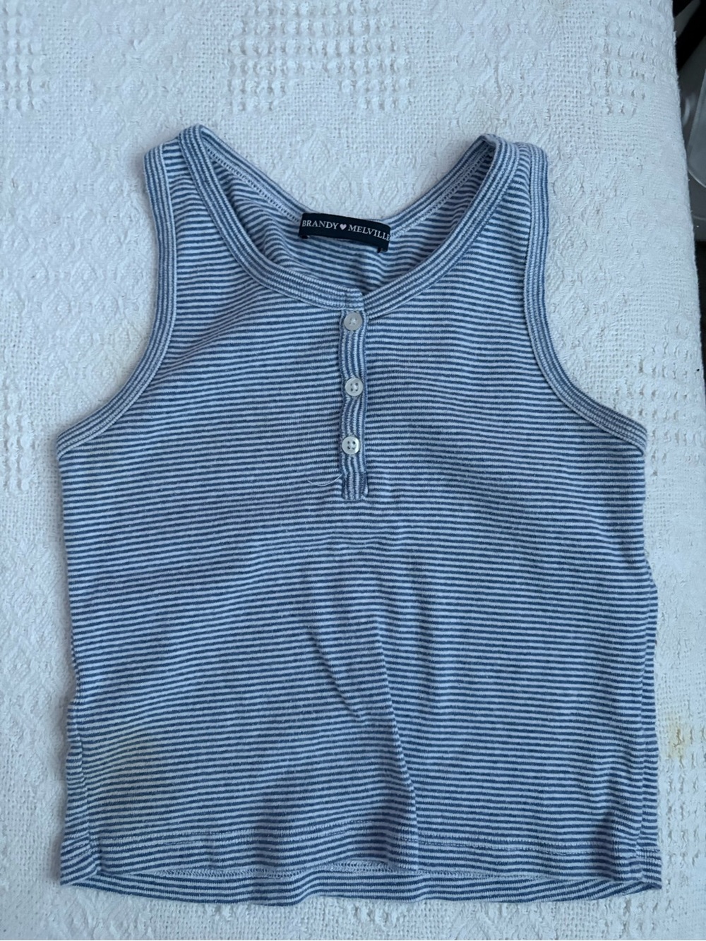 Brandy Melville Blue & White Ribbed Henley Tank
